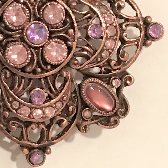 Copper Brooch with Pink, Purple Stones - Picture 7 of 7